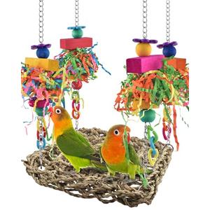 KATUMO Conure Toys, Bird Grass Swing Mat Parrot Climbing Hammock with Colorful Toys for Parakeet, Cockatiel, Sun Conure, Lovebird, Budgie, Small Birds