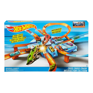 Hot Wheels Toy Car Track Set, Criss Cross Crash with 1:64 Scale Vehicle, Powered by a Motorized Booster Hot Wheels Toy Car Track Set, Criss Cross Crash with 1:64 Scale Vehicle, Powered by a Motorized BoosterÂ