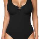 Popilush Bodysuits for Women Tummy Control Henley Going Out Outfits Shirts Body Suits Thong Button Down Tank Tops, M/L