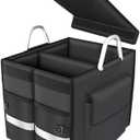 55L Car Trunk Organizer with Reflective Stripes.1680D Polyester Folding Car Organizer with Reinforced Handles, Folding and Multi-Compartment, Storage for SUV, Truck, Sedan (Black, 28L)