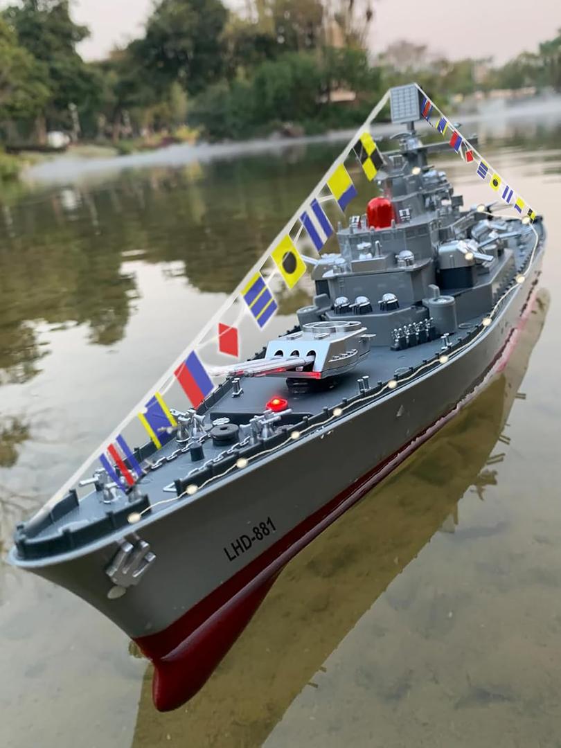 23.6" Inch Remote Controlled Warship Battleship 10km/h 4WD 2.4G RC Controlled Ship 1:390 Scale On Water Lakes Pools Exhibits Models for 14Y+, 23.6 inches x 4.5 inches x 7.5 inches