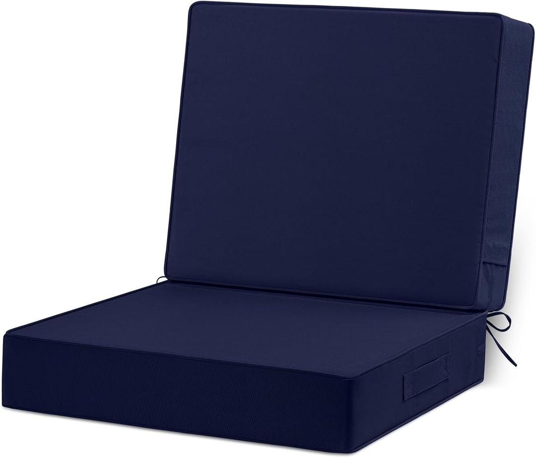 Cozyide 24x24 Outdoor Cushions for Patio Furniture, Waterproof Outdoor Chair Cushions with Non-Slip Ties and Handle, Washable Deep Seat Cushions for Outdoor Furniture with Removable Cover, Navy