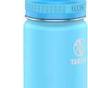 Takeya Actives Kids Water Bottle with Straw Lid - Stainless-Steel Double Wall Insulation - BPA-Free Bottle Lid with Carry Handle - Reusable Bottle with Straw Lid - 14 oz, Atlantic Blue