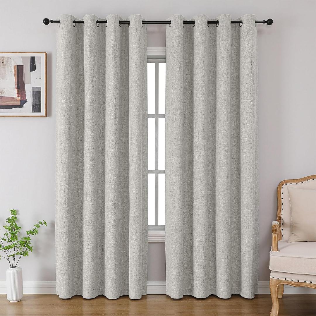 CUCRAF 100% Blackout Curtains 96 inches Length 2 Panels Set, Room Darkening Linen Textured Curtain Grommet for Bedroom Living Room, Light Blocking Thermal Insulated Drapes (52 x 96 Inch,White)