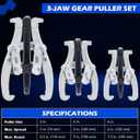 Orion Motor Tech Gear Puller Set, 3" 4" 6" 3 Jaw Puller Kit for Pulley Gear Bearing Flywheel Removal, Heavy Duty Pulley Puller with Reversible Jaws 3 pcs Bearing Puller Tool Kit