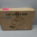 Stainless Steel Litter Box with Lid, XL Extra Large Enclosed Cat Litter Box for Big Cats 110 Flip Cover, Top Entry Metal High Sided Cat Box & Pedal & Scoop, Anti-Leakage (Orange)