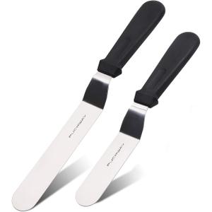Angled Icing Spatula, Stainless Steel Offset Spatula, Cake Spatula Set of 2 Black 6, 8 inch Blade
