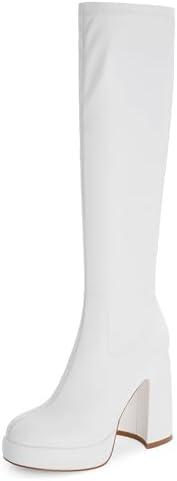Modatope Platform Knee High Boots for Women Chunky Heel Rounded Toe Womens Knee High Boots Side Zipper Tall Boots 8.5