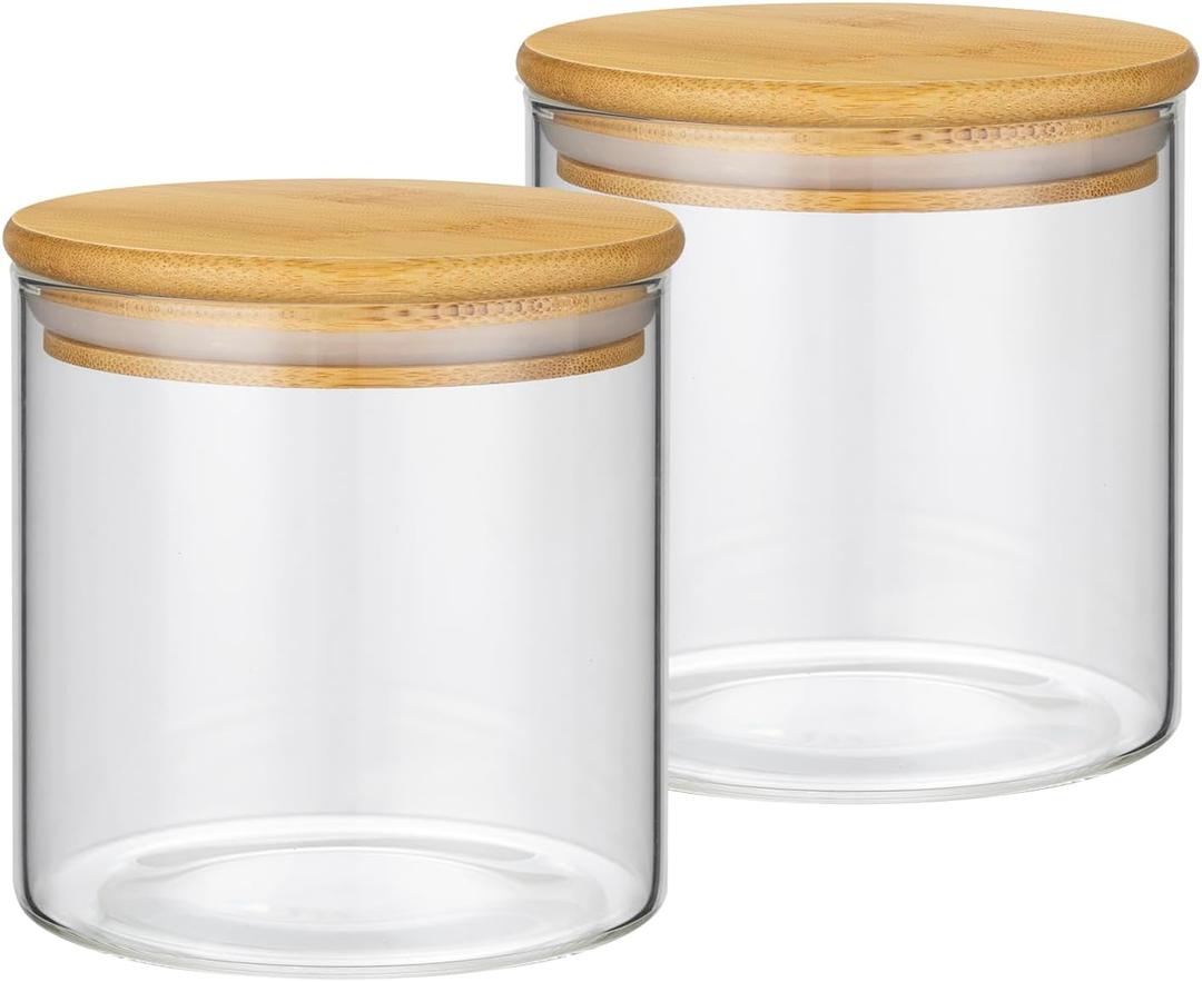 2PCS Small Glass Storage Jars with Airtight Lids,18 fl oz (550ml) Cute Clear Storage container with bamboo Lid,Glass Pantry Canister for Beans, Rice,Sugar,Cookie Coffee (N-Clear-2PCS-18FL OZ/550ML)