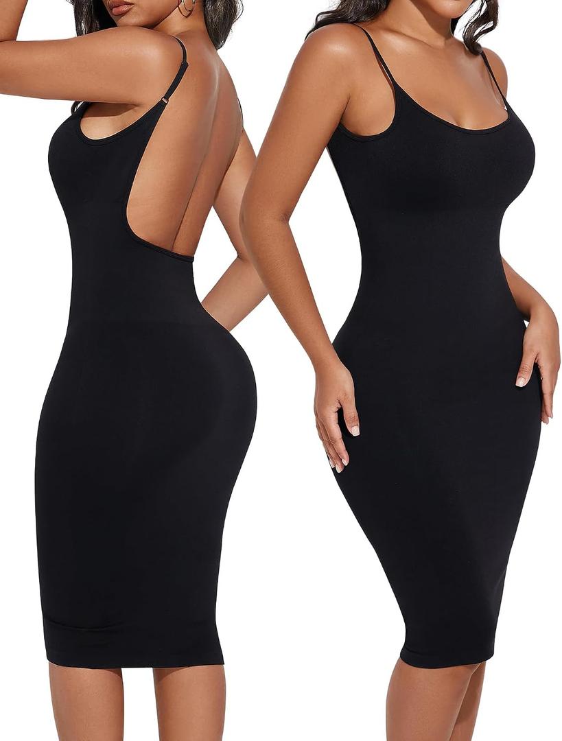 Backless Slip Dress for Women Tummy Control Low Back Shapewear Dresses Open Back Body Shaper Seamless Sexy Tank Tops ( Size S )
