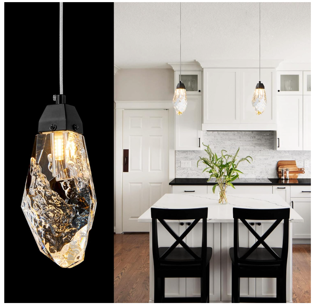 KOKAiZeeKi Black Crystal Pendant Light with Prism Crystals and LED Enhance Kitchen Island, Bathroom, Bedroom, and Bar Ambiance