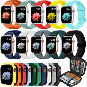10 Pack Sport Bands and Watch Screen Protector Compatible with Apple Watch 38mm 40mm 41mm 42mm 44mm 45mm 46mm,Watch Bands Case&Organizer for iWatch Series11-1Please select the correct size