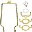 WEAVERBIRD Lamp Shade Harp Bracket 7 8 9 10 inch Adjustable Lamp Harp Kit with 3/8 Standard Saddle,E14 E26 E27 Light Base UNO Fitter Adapter Converter Finial Set and Crystal Lamp Finial Knob,Gold