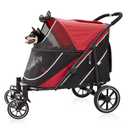 Dog Stroller for Medium/Large Dogs One-Click Folding, Extra Large Pet Stroller for 2 Dogs with Storage Pocket & Shock Absorption, Up to 130 lbs, Red