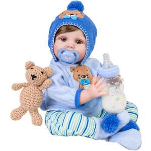 Aori Reborn Baby Boy Doll - 22 Inch Realistic Lifelike Weighted Newborn Boy with Ultra Soft Body, Pacifier, Outfit | Handmade Soft Vinyl Baby Doll for Kids 3+, Toddlers, Collectors (Blue Hat)