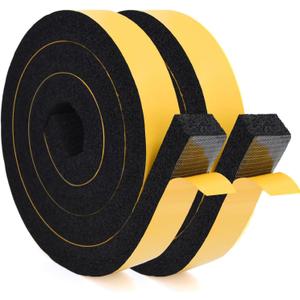 YoleShy Window Air Conditioner Foam Tape 2 Pcs 2 Inch Wide x 1 Inch Thick Weather Stripping Door Seal Strip for Insulation, Weatherstrip, Gap Blocker, Total 13 Feet Long(6.5ft x 2 Rolls), Black
