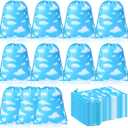 Capoda 16 Pcs Blue Sky White Clouds Party Favor Bags White Clouds Small Drawstring Bags Blue Sky Themed Gift Pouches Cartoon String Candy Goodie Treat Bag for Birthday Party Supplies
