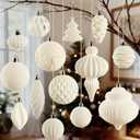 18Pcs Velvet Christmas Tree Ornaments Set, White Shatterproof Flocked Christmas Decorations Bulk for Tree, Classic Decorative Hanging Ball Ornaments for Xmas Holiday Home Party Decor (Beige)