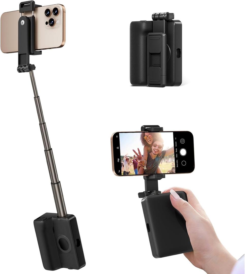 Selfie Stick, Extendable, Wireless, Compact and Lightweight Design, All-in-One Selfie Sticks for iPhone 16/15 Series, Android, Black