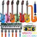 22 Pack Inflatable Guitar, Blow Up Guitar, Inflatable Rock Star Toy Set, 6 Inflatable Guitars, 6 Microphones, 6 Shutter Shading Glasses, 1 Saxophone, 1 Inflatable Piano, 1 Inflatable Recorder