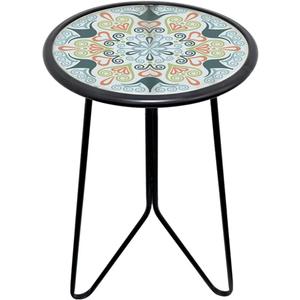 LIFFY Patio Side Table, 12" Outdoor Metal Side Table with Glass Top, Indoor Round Accent End Table for Living Room or Bedroom, Small Decorative Plant Stand Table for Garden Yard Balcony (Green)