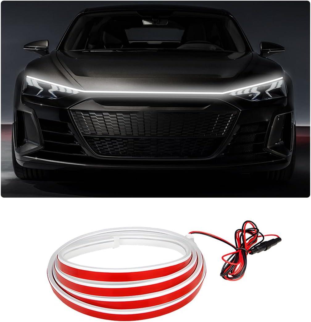 KVAEY Car Hood Light Strip, 71 Inch Flexible Dynamic Engine LED Daytime Running Light Strip, Universal Waterproof Engine Hood Cover Decor Headlight Strip for Cars Trucks SUVs (White)