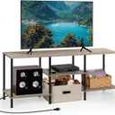 50 Inch TV Stand with Power Outlet Small Entertainment Center with Storage 3 Tier TV Consoles for Living Room Bedroom Office, Farmhouse TV Media Console Table for 50 43 40 32 Inch TV, Rustic Grey