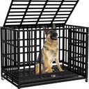 SHUSHIM 48 Inch Heavy Duty Dog Crate Kennel with Wheels, High Anxiety Indestructible Dog Crates for Large Dogs, XL XXL Extra Large Dog Crate with Removable Plastic Tray, Two Locks (Black, Square) (47.2"L x 30.7"W x 35.0"H)