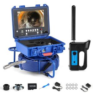 ZELCAN Self-Leveling Sewer Camera with Locator, Drain Camera 165FT with 9 in. LCD Screen, Waterproof IP68 Borescope Plumbing with 12 LED Lights, with 512Hz Transmitter and Receiver(32GB Card)