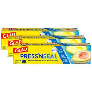 Glad Press'N Seal Plastic Wrap for Food, Griptex Technology, 100 Square Foot Roll (Pack of 3)