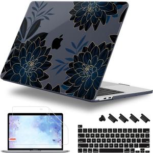 for MacBook Pro 16 inch Case 2019 2020 Release Model A2141, Plastic Hard Shell Cover with Keyboard Cover & Screen Protector for MacBook Pro 16 inch with Touch Bar & Touch ID, Flower Dahlia