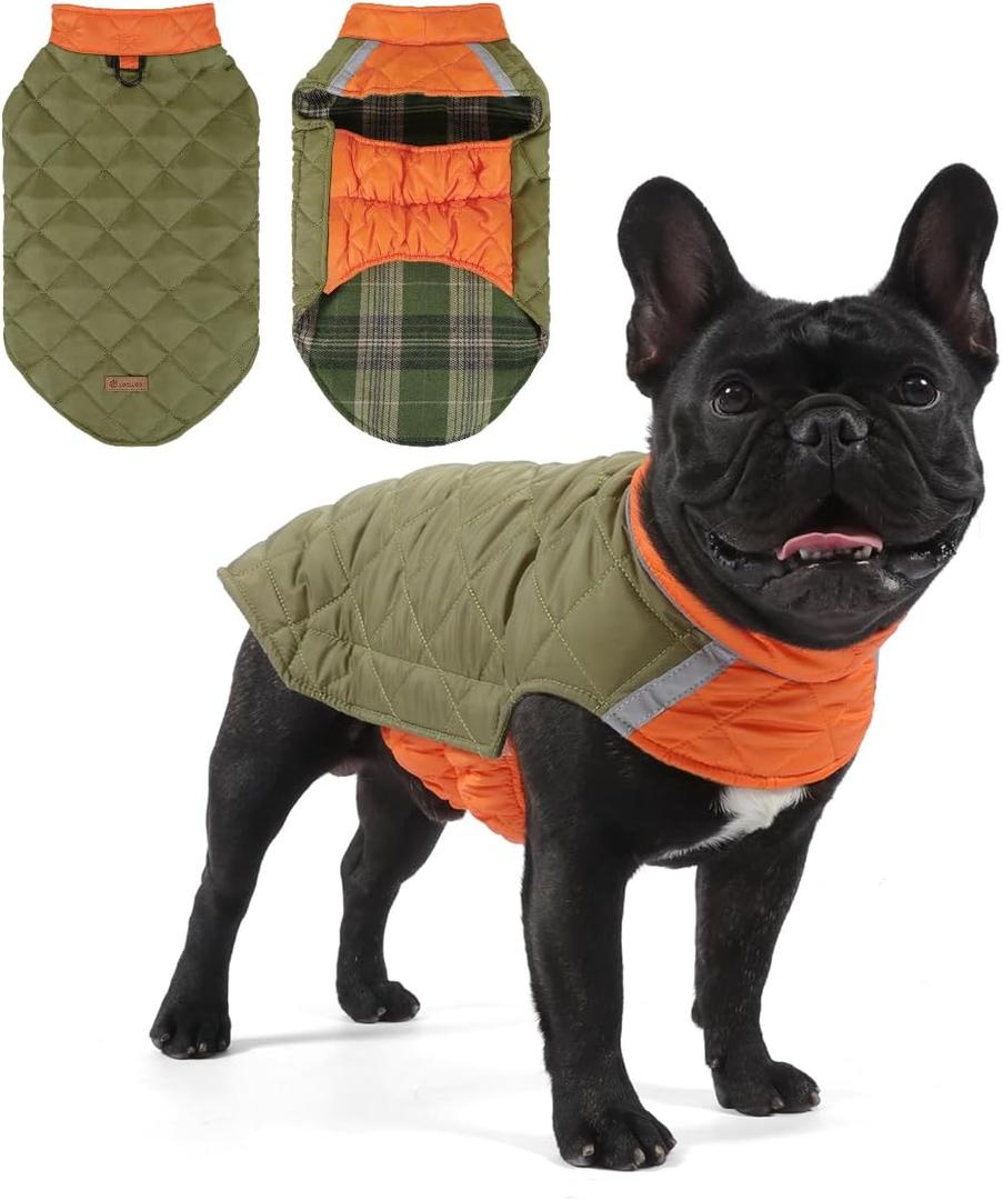Reversible Waterproof Dog Coat - Adjustable Winter Jacket for Warm Cold Weather Apparel for Medium Dogs (Army Green & Orange, Medium (Pack of 1)
