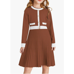 GRACE KARIN Girls Sweater Fall Dress Long Sleeve Knit A Line Contrast Casual Winter Dresses 12Y