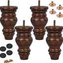 5 inch / 12cm Wooden Furniture Legs, Pack of 4 Glaze Solid Wood Turned DIY Replacement Bun Feet with M8 Hanger Bolts & T-Nuts or Sofa Couch Cabinet Recliner Ottoman Riser
