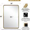 ANDY STAR Brushed Gold Mirrors for Bathroom, 24x36 Rounded Rectangle Mirror, Modern Brass Bathroom Vanity Mirror Non-Rusting Metal Tube Framed 1 Deep Wall-Mounted Mirrors Vertical/Horizontal