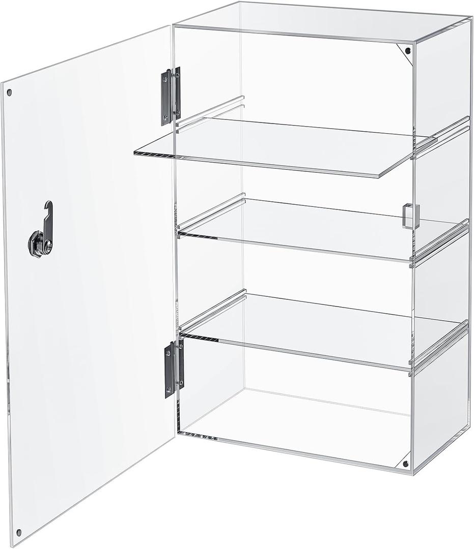 Barydat Acrylic Display Case with Lock Key Countertop Display Case Clear Showcase Display Cabinet Multi Functional Safe Storage Box for Retail Store (Removable 4 Tier,11.8 x 5.9 x 18.9 Inch)