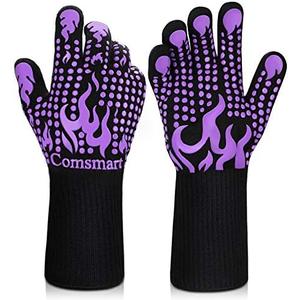 Comsmart BBQ Gloves, 1472 Degree F Heat Resistant Grilling Gloves Silicone Non-Slip Oven Gloves Long Kitchen Gloves for Barbecue, Cooking, Baking, Cutting