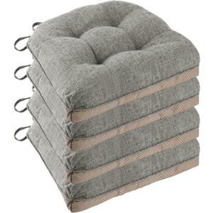 Non Slip Chair Cushions for Dining Chairs Set of 4 Kitchen Chair Cushions 18"x18"x3" Turfted Chair Pads Comfortable and Soft Seat Cushion with Ties, Light Grey