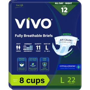 VIVO Organic Cotton Overnight Sensitive Skin Adult Incontinence Diaper Briefs with Tabs, Large 22 Count