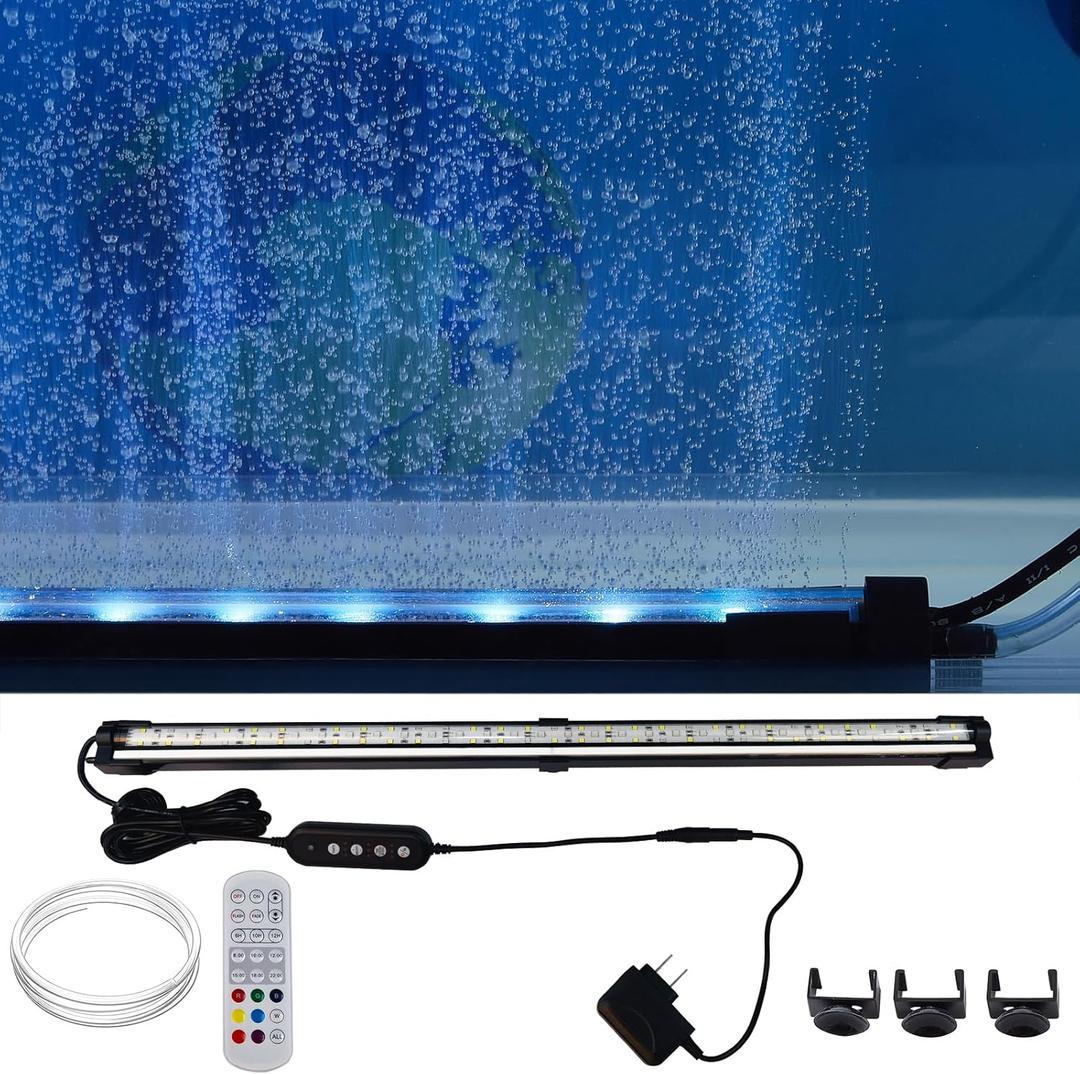 Carefree Fish Aquarium 24/7 Mode Timer Submersible LED Light Full Spectrum CRI 82~85 Tank Underwater Light & Nanometer Materials Air Stone 3Ft Tubing Waterproof Rating IP68 (No Included Air Pump) (40Inch)