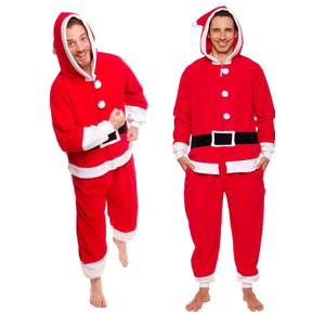 Funziez! Slim Christmas Adult Onesie - Fun Holiday Costume - Santa Clause and Reindeer One Piece for Adults, Women and Men XL
