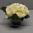 Artificial Peony Silk Flower Centerpieces Faux Floral Arrangement in Glass Vase for Home Wedding Table Decoration (Champagne)