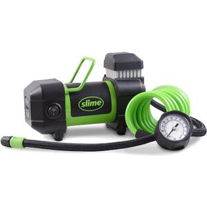 Slime 40030 Tire Inflator, Pro Power, Compact, Portable Car/Light Trucks Air Compressor, with Analog 100 psi Dial Gauge, Long Extended Reach Hose, 12V, 6 min Inflation