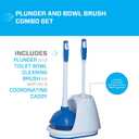 Mr. Clean Toilet Plunger and Bowl Brush Combo with Caddy, 3-Piece Heavy-Duty Plunger, Toilet Brush, and Caddy Set, White/Blue