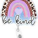 Pack of 3, Arakulago Be Kind Badge Reel Retractable Rainbow Leopard Funny Nurse Badge Holder with ID Clip Accessories Nursing Student Medical Assistant RN CNA Name Badge Clip Acrylic ID Card Cq1U