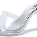 LIURUIJIA Clear Heels For Women Sexy Slip On Open Toe High Heeled Dressy Sandals Comfortable Strappy Mules (10.5, Silver)