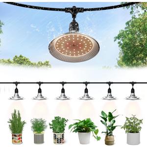 Outdoor LED Grow Light, Waterproof String Plant Growing Light, 21 FT Full Spectrum Growth Light, Suitable for Garden, Farm, Flower, Seedling Greenhouse Grow Light (6 Light) (Pale Red)