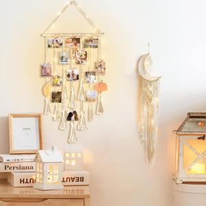 Gifts for Teenage Girls, Hanging Photo Display & Moon Dream Catchers, Christmas Teen Girls Gifts Ideas Ages 10 11 12 13 14 Years Old, Macrame Wall Decor Boho Bedroom Dorm Aesthetic Room Decor, Standard Postcard Size