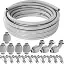 (1/2" Dia * 50 Feet) Yariwiz Flexible Electrical Conduit Liquid Tight PVC Conduit Kit with 5 PCS Coupling, 3 PCS Elbow and 10 PCS Strap, Sealtight Seal Flex Liquidtight Wire Outdoor Non Metallic Grey