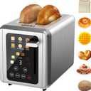 WHALL Touch Screen Toaster 2 Slice, Stainless Steel Digital Timer Toasters with Sound Function, Smart Extra Wide Slots Toaster with Bagel, Cancel, Defrost (silver)